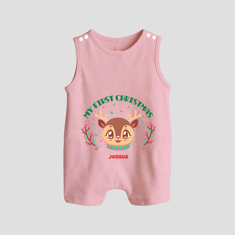 My First Christmas Themed Customized Romper Suit With Name For Babies - BABY PINK - 0 - 5 Months Old (Chest 18")