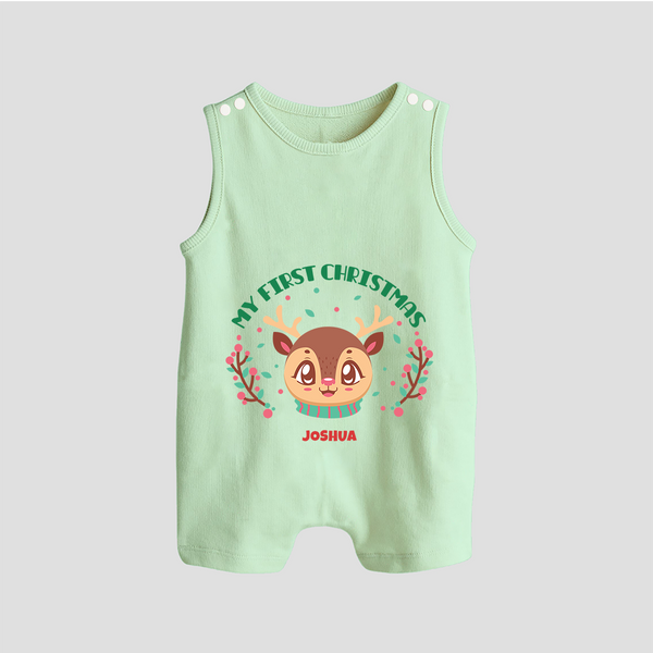 My First Christmas Themed Customized Romper Suit With Name For Babies - MINT GREEN - 0 - 5 Months Old (Chest 18")