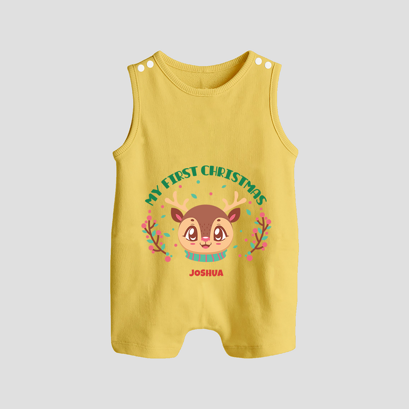 My First Christmas Themed Customized Romper Suit With Name For Babies - PASTEL YELLOW - 0 - 5 Months Old (Chest 18")