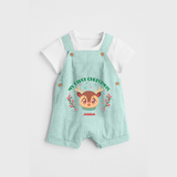 My First Christmas Themed Customized Dungaree Set With Name For Babies - ARCTIC BLUE - 0 - 5 Months Old (Chest 18")