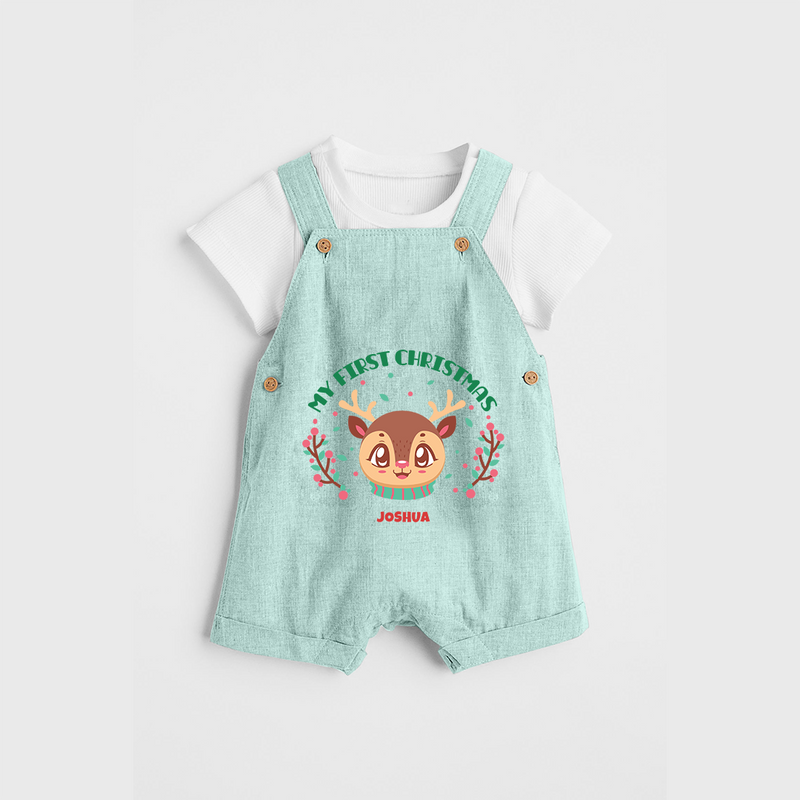 My First Christmas Themed Customized Dungaree Set With Name For Babies - ARCTIC BLUE - 0 - 5 Months Old (Chest 18")