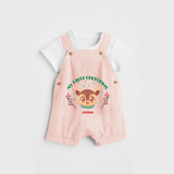 My First Christmas Themed Customized Dungaree Set With Name For Babies - PEACH - 0 - 5 Months Old (Chest 18")