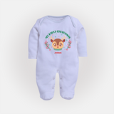 My First Christmas Themed Customized Sleep Suit With Name For Babies - BABY BLUE - New Born (Chest 7.5")