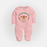 My First Christmas Themed Customized Sleep Suit With Name For Babies - BABY PINK - New Born (Chest 7.5")