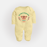 My First Christmas Themed Customized Sleep Suit With Name For Babies - PASTEL YELLOW - New Born (Chest 7.5")