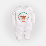 My First Christmas Themed Customized Sleep Suit With Name For Babies - WHITE - New Born (Chest 7.5")