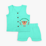 My First Christmas Themed Customized Jabla Set With Name For Babies - AQUA GREEN - 0 - 3 Months Old (Chest 9.8")