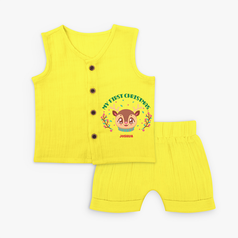 My First Christmas Themed Customized Jabla Set With Name For Babies - YELLOW - 0 - 3 Months Old (Chest 9.8")