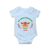 My First Christmas Themed Customized Romper With Name For Babies - BABY BLUE - 0 - 3 Months Old (Chest 16")