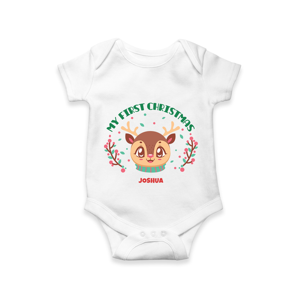 My First Christmas Themed Customized Romper With Name For Babies - WHITE - 0 - 3 Months Old (Chest 16")