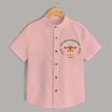 My First Christmas Themed Customized Shirt With Name For Kids - PEACH - 0 - 6 Months Old (Chest 23")