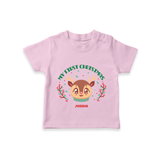 My First Christmas Themed Customized T-Shirt With Name For Babies - PINK - 0-5 Months Old (Chest 17")