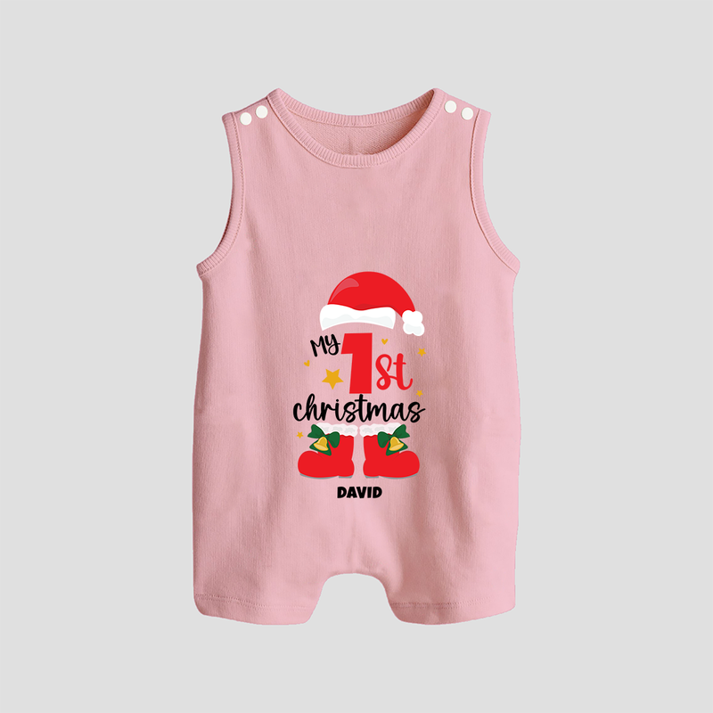 My First Christmas Themed Personalized Romper Suit With Name For Babies - BABY PINK - 0 - 5 Months Old (Chest 18")