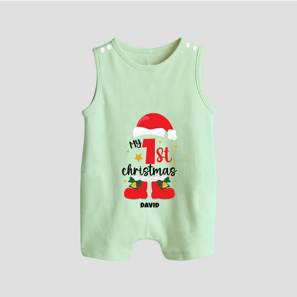 My First Christmas Themed Personalized Romper Suit With Name For Babies - MINT GREEN - 0 - 5 Months Old (Chest 18")