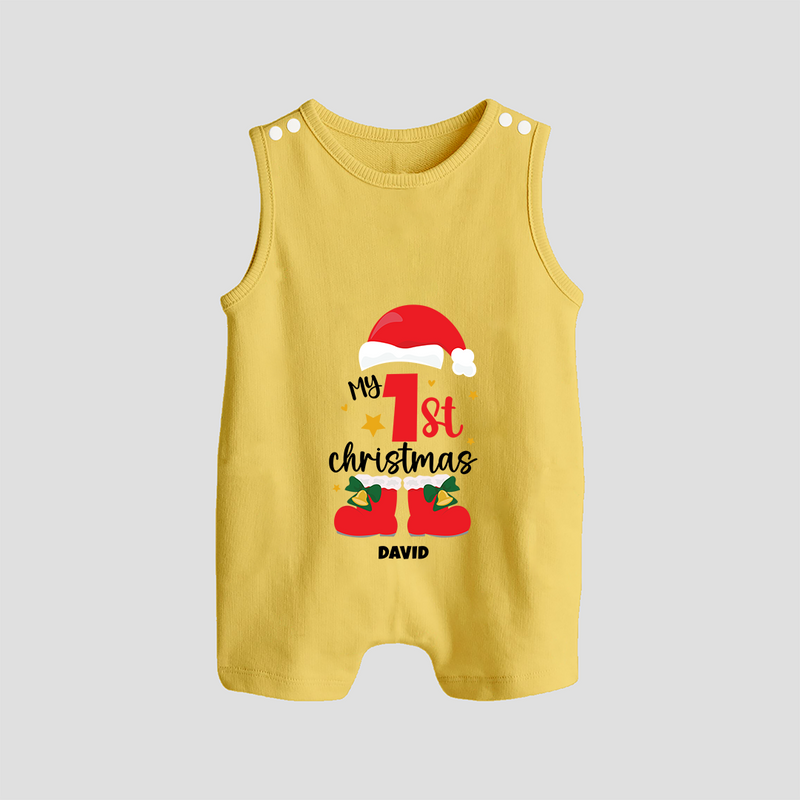 My First Christmas Themed Personalized Romper Suit With Name For Babies - PASTEL YELLOW - 0 - 5 Months Old (Chest 18")