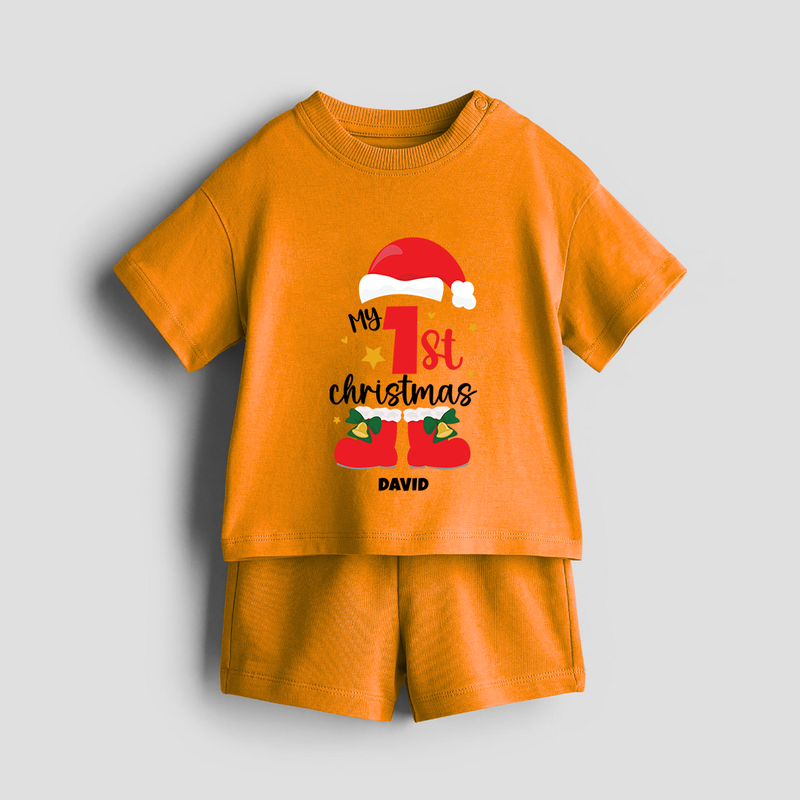 My First Christmas Themed Personalized Co-ord Set With Name For Kids - TANGERINE - 0-5 months old  (Chest 18")