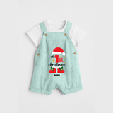 My First Christmas Themed Personalized Dungaree Set With Name For Babies - ARCTIC BLUE - 0 - 5 Months Old (Chest 18")