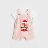 My First Christmas Themed Personalized Dungaree Set With Name For Babies - PEACH - 0 - 5 Months Old (Chest 18")