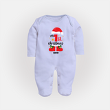 My First Christmas Themed Personalized Sleep Suit With Name For Babies - BABY BLUE - New Born (Chest 7.5")