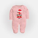 My First Christmas Themed Personalized Sleep Suit With Name For Babies - BABY PINK - New Born (Chest 7.5")