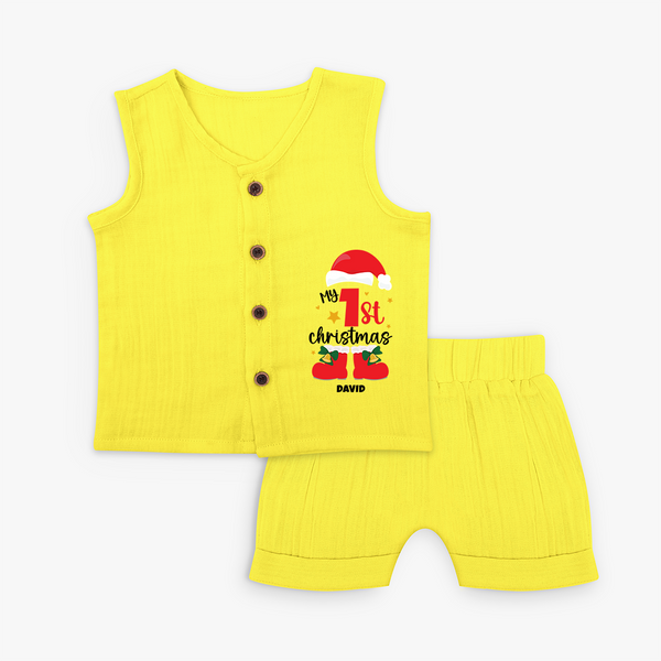 My First Christmas Themed Personalized Jabla Set With Name For Babies - YELLOW - 0 - 3 Months Old (Chest 9.8")