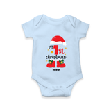 My First Christmas Themed Personalized Romper With Name For Babies - BABY BLUE - 0 - 3 Months Old (Chest 16")