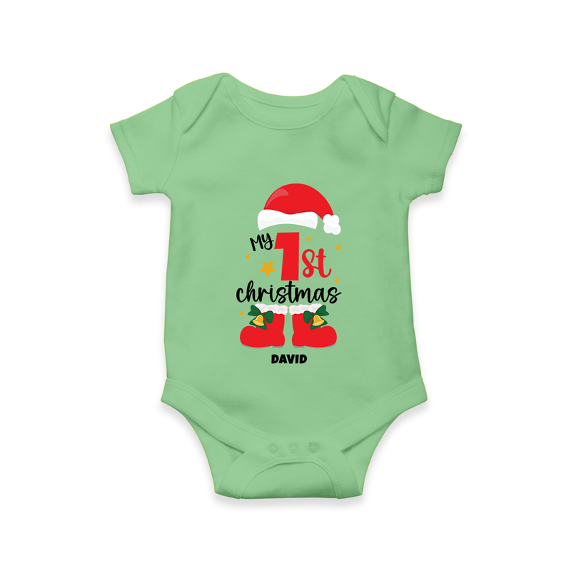 My First Christmas Themed Personalized Romper With Name For Babies - GREEN - 0 - 3 Months Old (Chest 16")