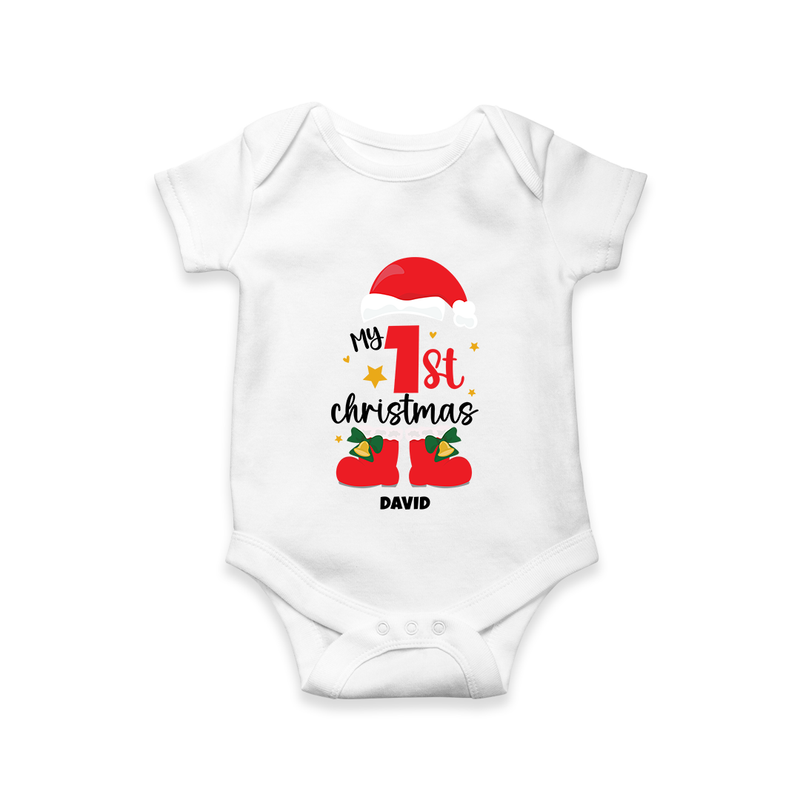 My First Christmas Themed Personalized Romper With Name For Babies - WHITE - 0 - 3 Months Old (Chest 16")