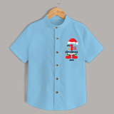 My First Christmas Themed Personalized Shirt With Name For Kids - SKY BLUE - 0 - 6 Months Old (Chest 23")