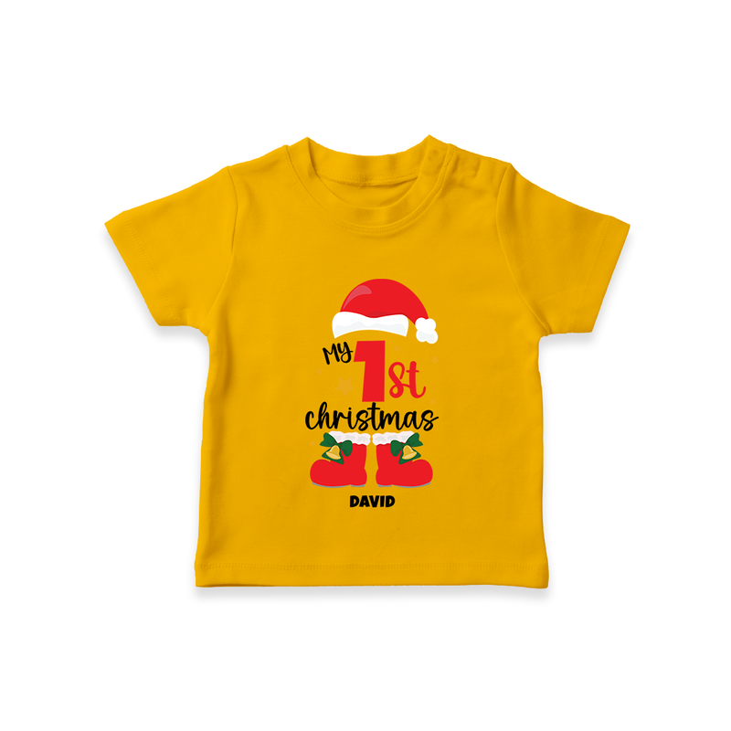 My First Christmas Themed Personalized T-Shirt With Name For Babies - CHROME YELLOW - 0-5 Months Old (Chest 17")