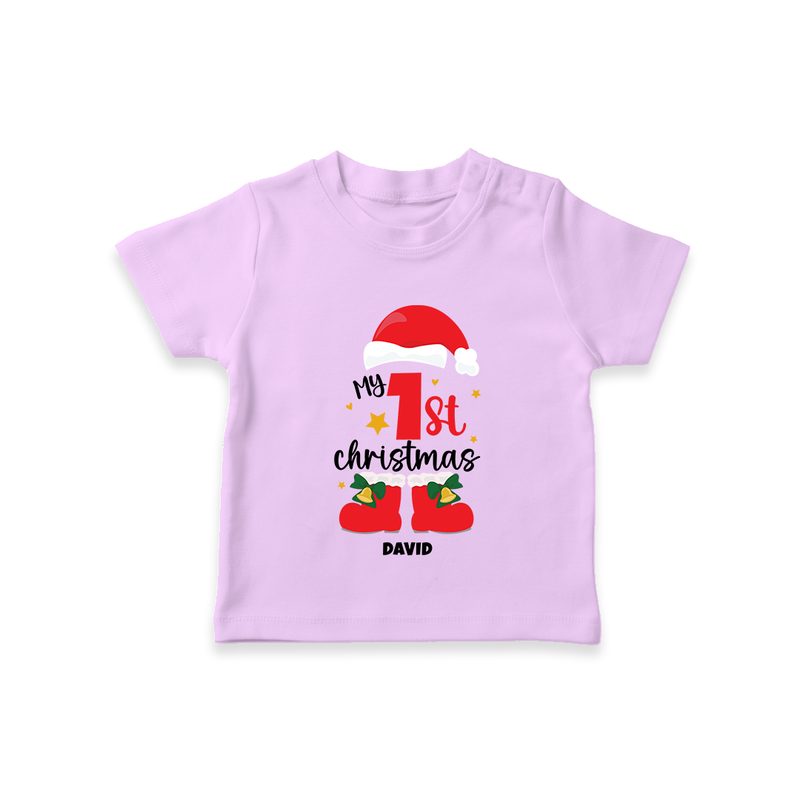 My First Christmas Themed Personalized T-Shirt With Name For Babies - LILAC - 0-5 Months Old (Chest 17")