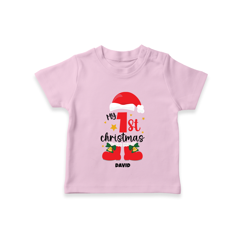 My First Christmas Themed Personalized T-Shirt With Name For Babies - PINK - 0-5 Months Old (Chest 17")