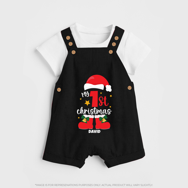 My First Christmas Themed Personalized Dungaree Set With Name For Babies - BLACK - 0 - 5 Months Old (Chest 18")