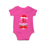 My First Christmas Themed Personalized Romper With Name For Babies - HOT PINK - 0 - 3 Months Old (Chest 16")