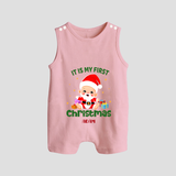 "It Is My First Christmas" Themed Customized Romper Suit With Name For Babies - BABY PINK - 0 - 5 Months Old (Chest 18")