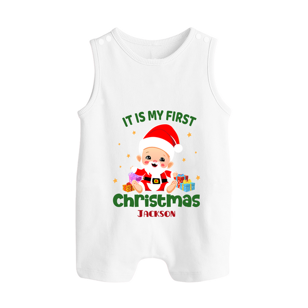It is My First Christmas – Personalized   Romper Suit - WHITE - 0 - 5 Months Old (Chest 18")