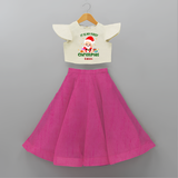 "It Is My First Christmas" Themed Customized Crop Top And Skirt With Name For Kids - FUSCHIA - 6 - 9 Months Old (Chest 20" , Frock Waist 20")