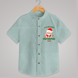 "It Is My First Christmas" Themed Customized Shirt With Name For Kids - ARCTIC BLUE - 0 - 6 Months Old (Chest 23")