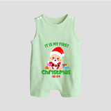 "It Is My First Christmas" Themed Customized Romper Suit With Name For Babies - MINT GREEN - 0 - 5 Months Old (Chest 18")