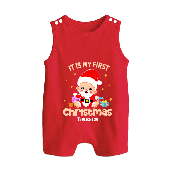 It is My First Christmas – Personalized   Romper Suit - RED - 0 - 5 Months Old (Chest 18")