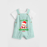 "It Is My First Christmas" Themed Customized Dungaree Set With Name For Babies - ARCTIC BLUE - 0 - 5 Months Old (Chest 18")