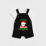 "It Is My First Christmas" Themed Customized Dungaree Set With Name For Babies - BLACK - 0 - 5 Months Old (Chest 18")