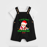 "It Is My First Christmas" Themed Customized Dungaree Set With Name For Babies - BLACK - 0 - 5 Months Old (Chest 18")