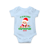 "It Is My First Christmas" Themed Customized Romper With Name For Babies - BABY BLUE - 0 - 3 Months Old (Chest 16")