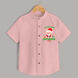 "It Is My First Christmas" Themed Customized Shirt With Name For Kids - PEACH - 0 - 6 Months Old (Chest 23")