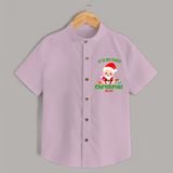 "It Is My First Christmas" Themed Customized Shirt With Name For Kids - PINK - 0 - 6 Months Old (Chest 23")