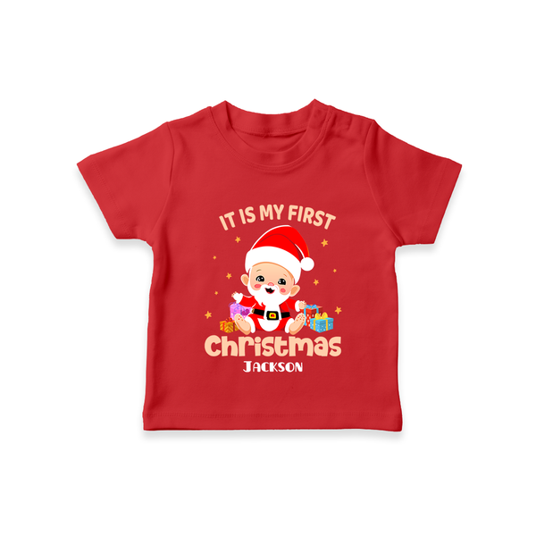 It is My First Christmas – Personalized   T-Shirt - RED - 0-5 Months Old (Chest 17")
