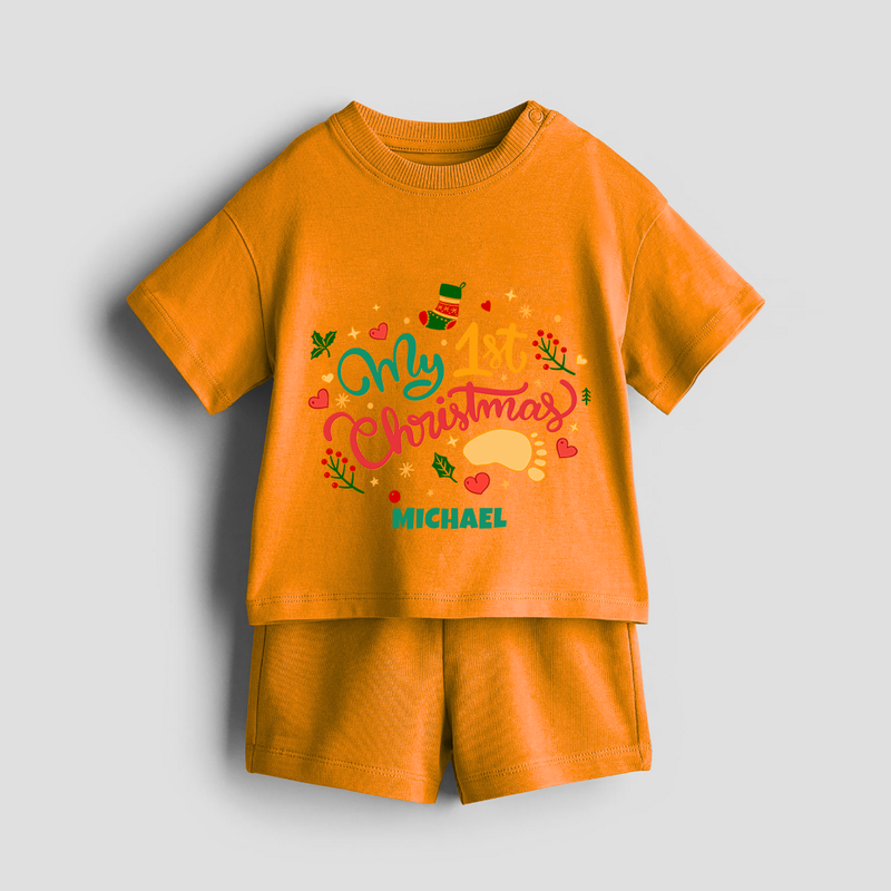 My First Christmas Themed Custom-Made  Co-ord Set With Name For Kids - TANGERINE - 0-5 months old  (Chest 18")