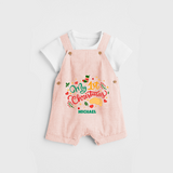 My First Christmas Themed Custom-Made  Dungaree Set With Name For Babies - PEACH - 0 - 5 Months Old (Chest 18")