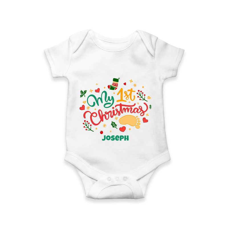 My 1st Christmas – Personalized Baby Romper - WHITE - New Born (Chest 14")